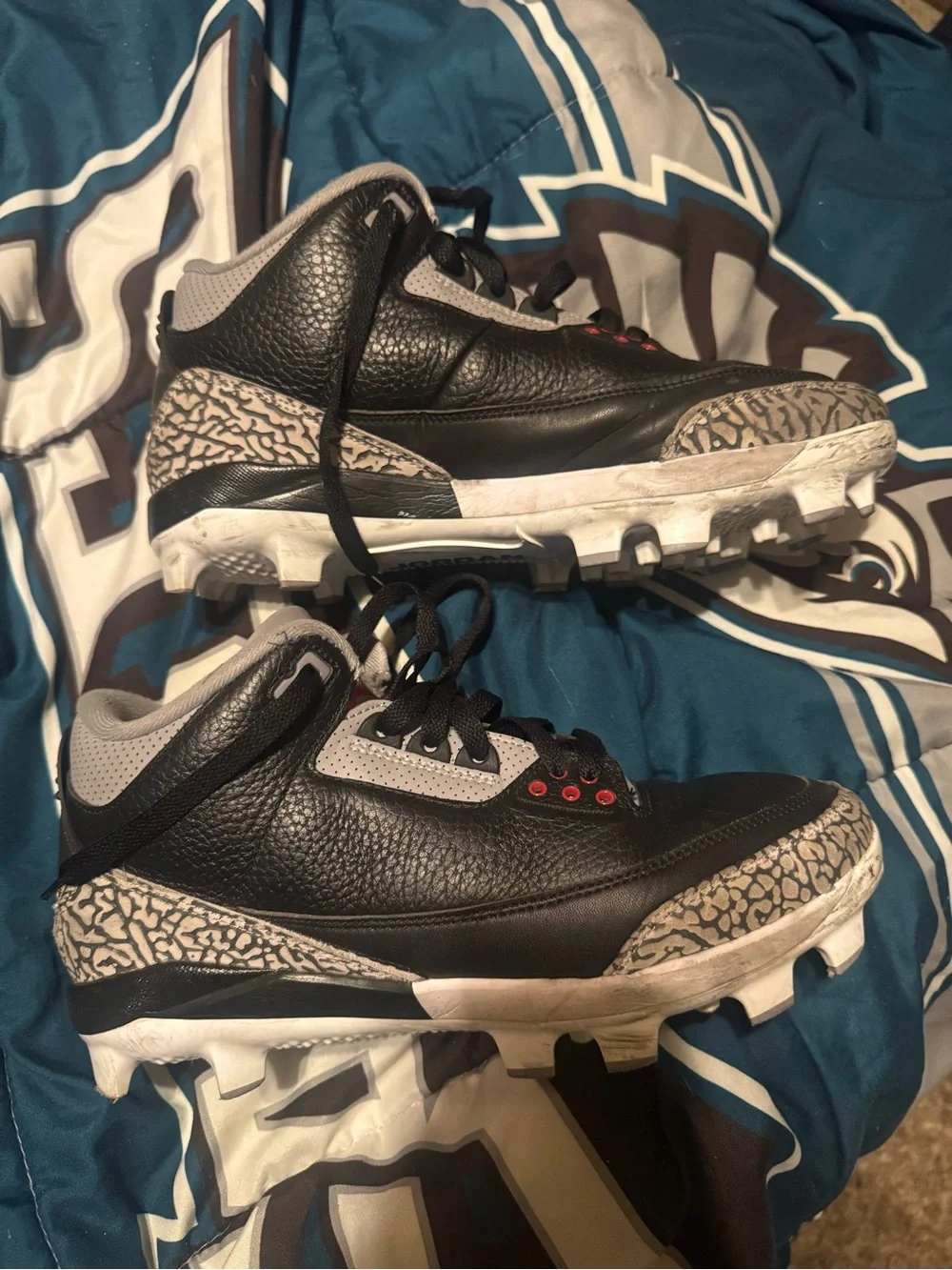 Jordan 3 Mid Retro Football Cleats Men's Black and Gray Athletic Cleats